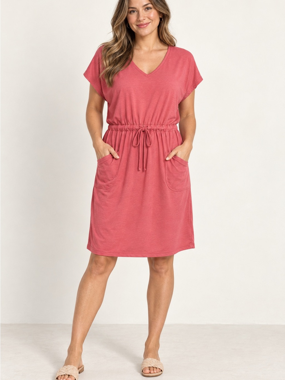 32 Degrees Cool Women’s Medium Coral Pink Drawstring Pocket Casual Dress